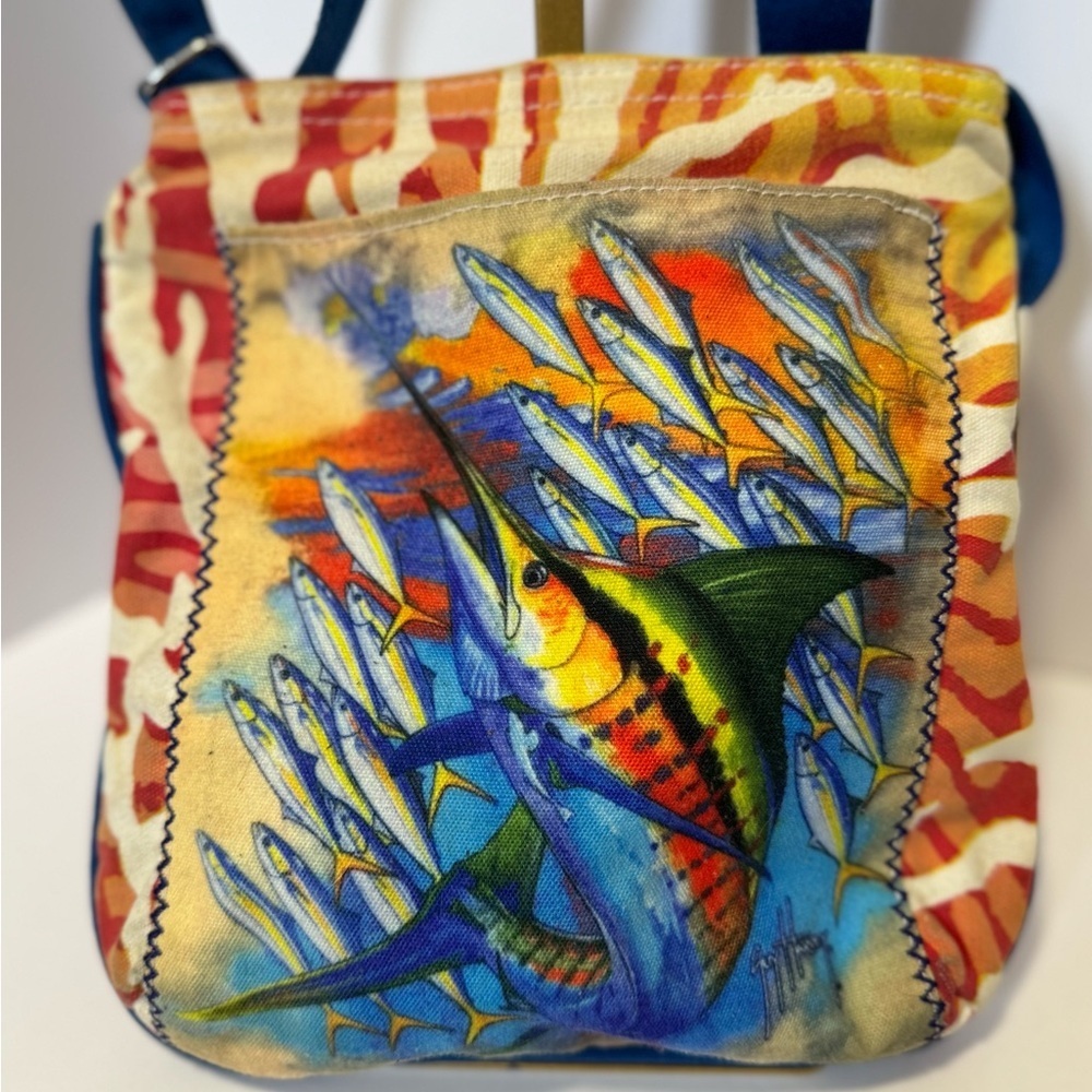 Guy Harvey Canvas Tote Bag Featuring A Marlin